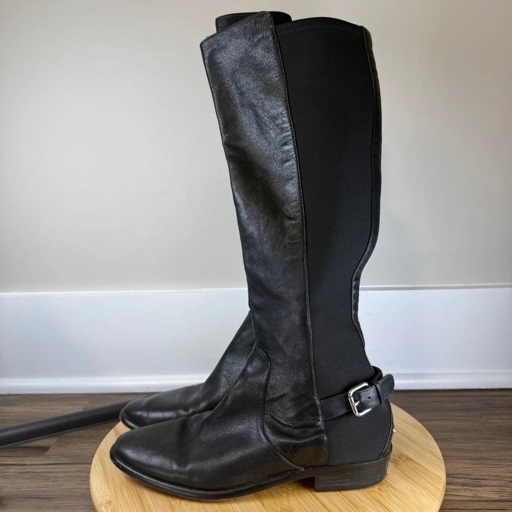 Coach Liza Tall Boots Women 7B Black Leather Stretch Buckle Knee High A8794 Good